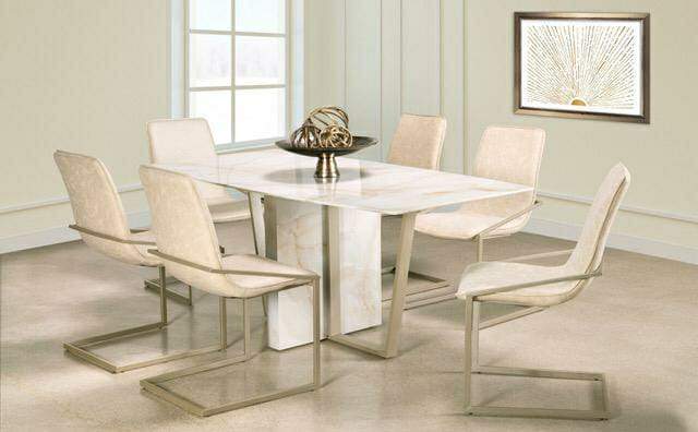 5 Pc Marble Look Glass Dining Table Set
