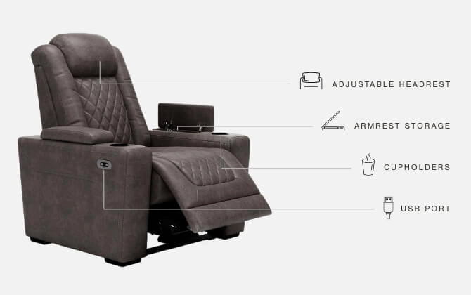 Preston Leather Power Reclining Chair - Gray