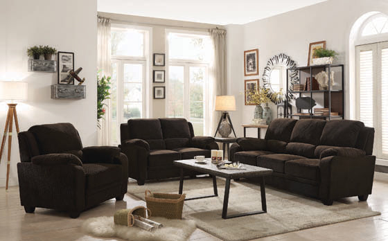 Voltren Sofa Loveseat and Chair Set (Chocolate)