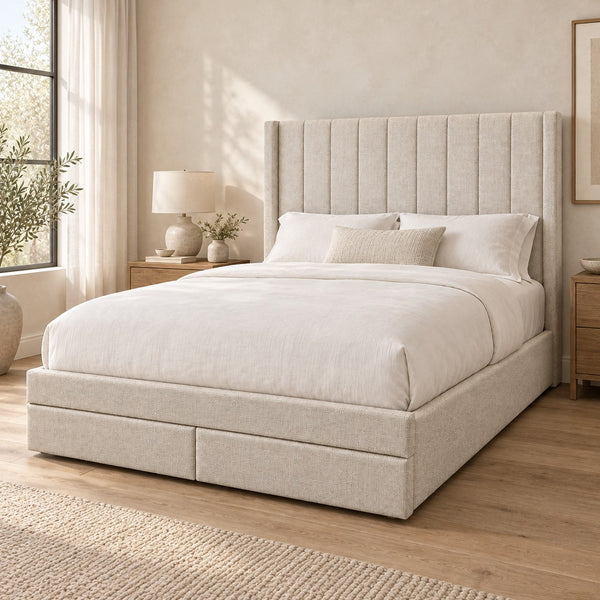 Malbec Lift Top Storage Bed with Drawers (Pearl)