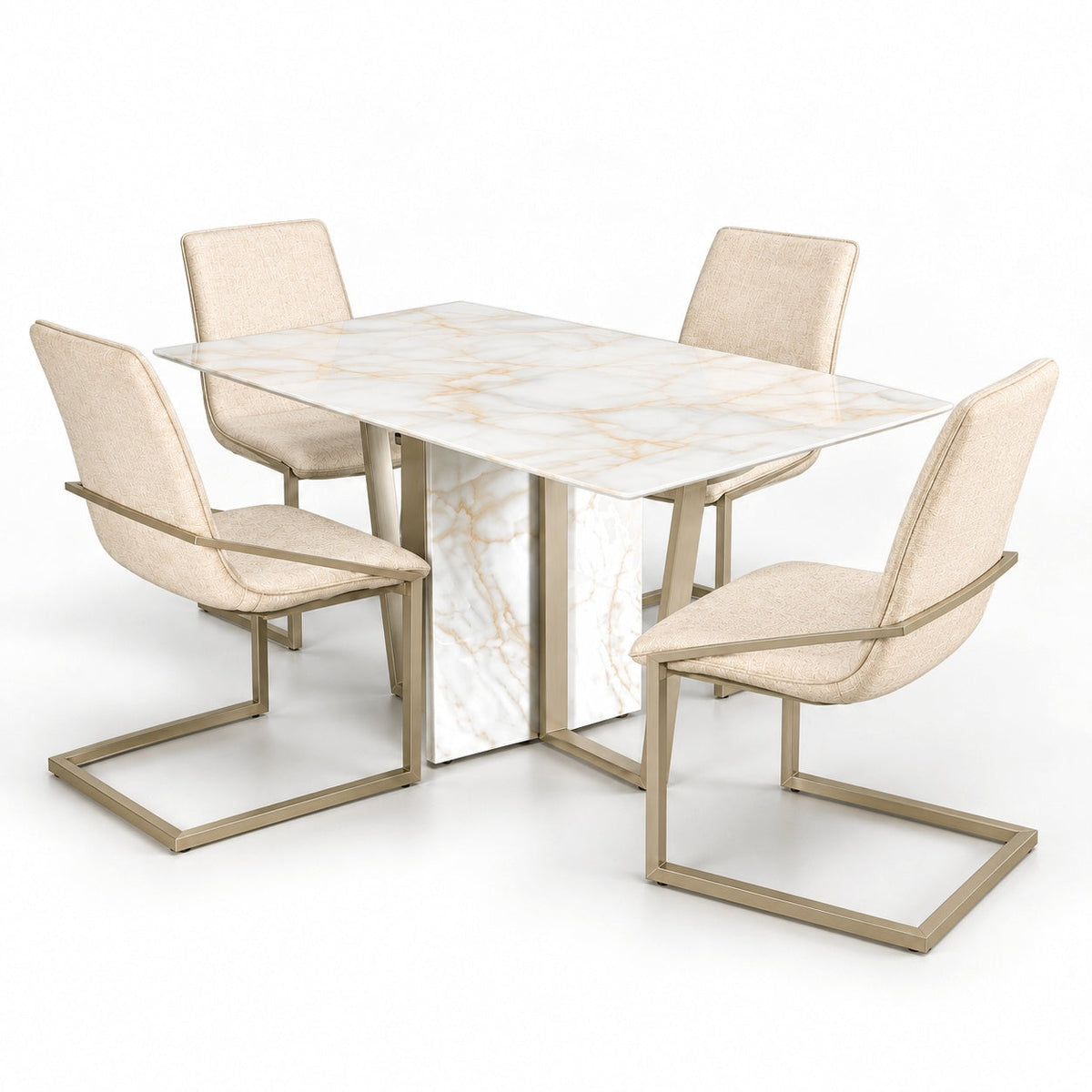 5 Pc Marble Look Glass Dining Table Set — another angle