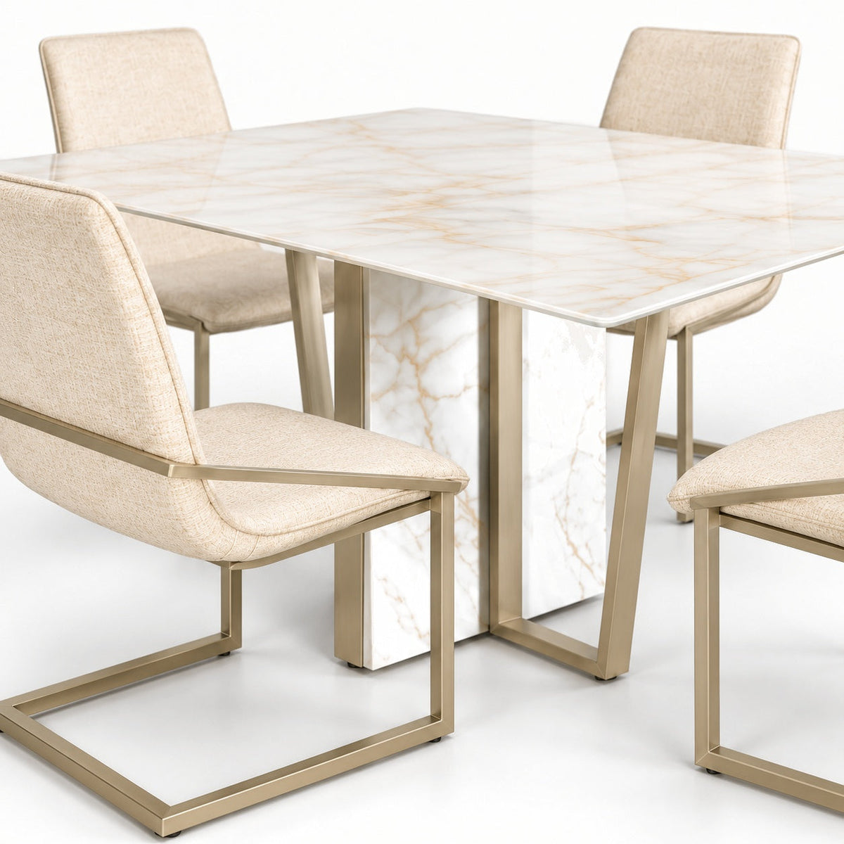 5 Pc Marble Look Glass Dining Table Set — detail