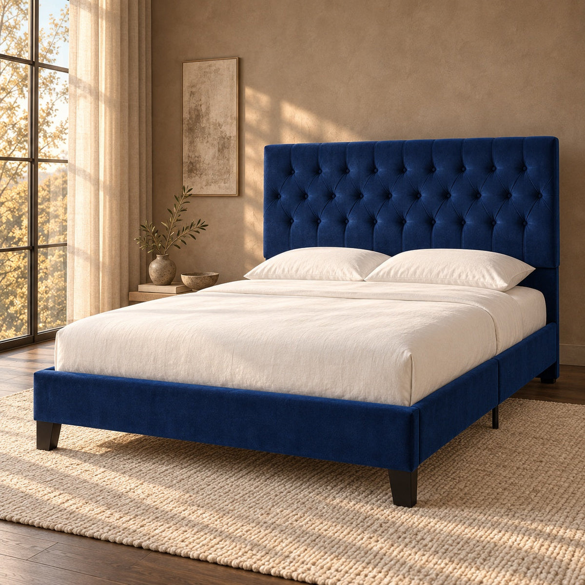Amelia Queen Bed Frame (Blue) — in a room