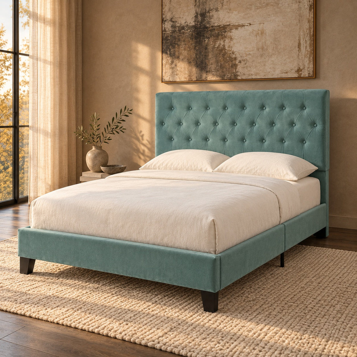 Amelia Queen Bed Frame (Green) — in a room