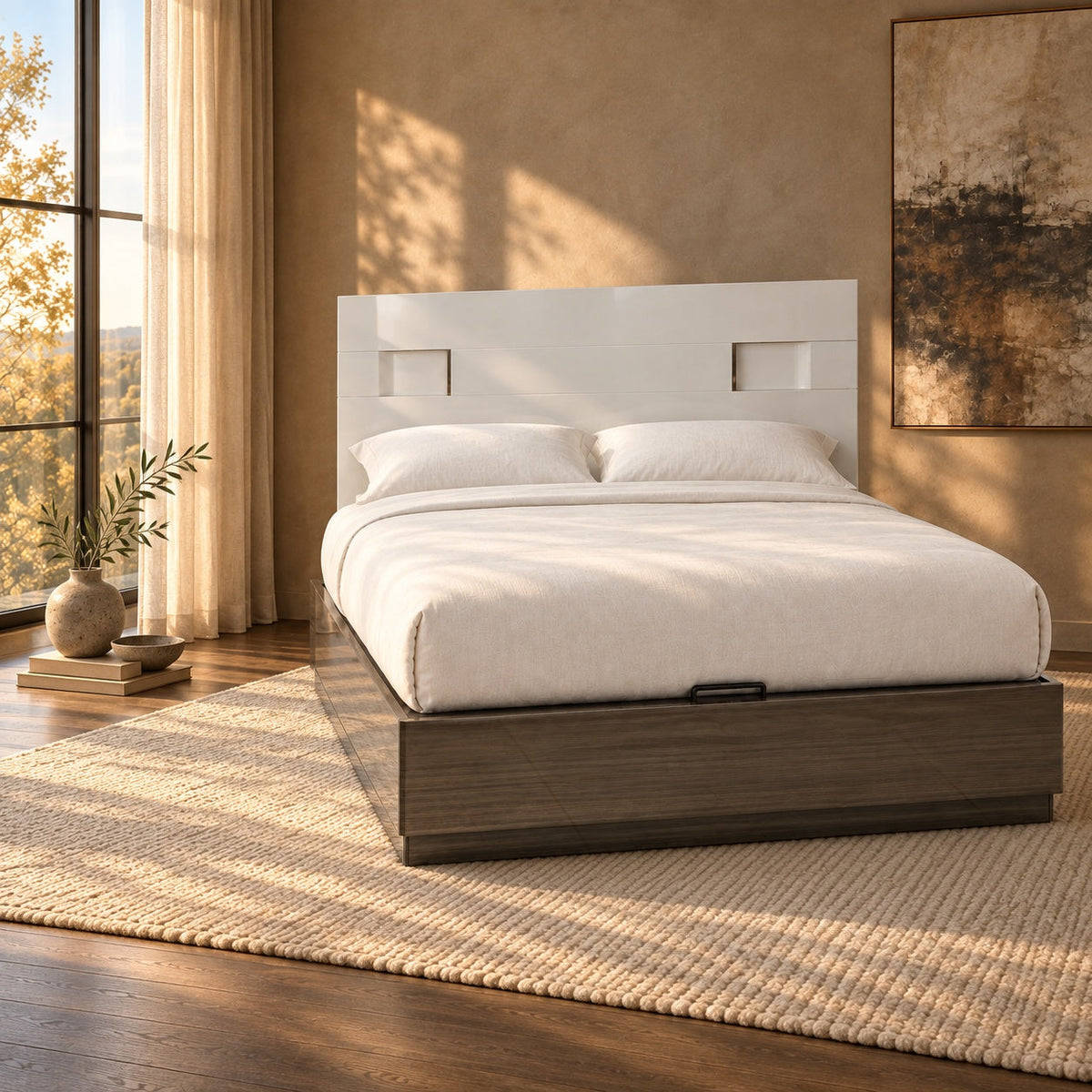 Andes Lift Top Storage Bed, Queen — in a room