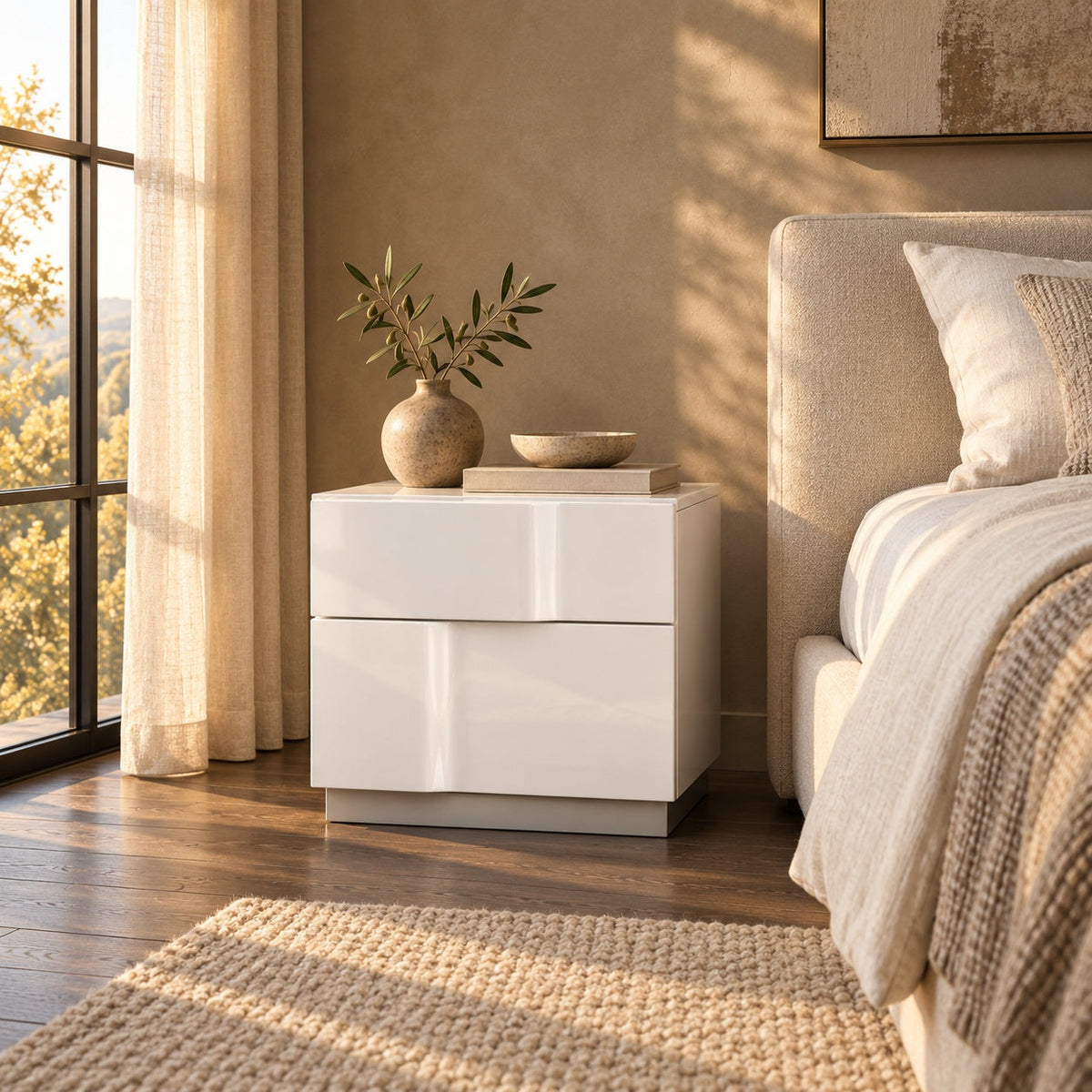 Andes White Night Stand — in a room