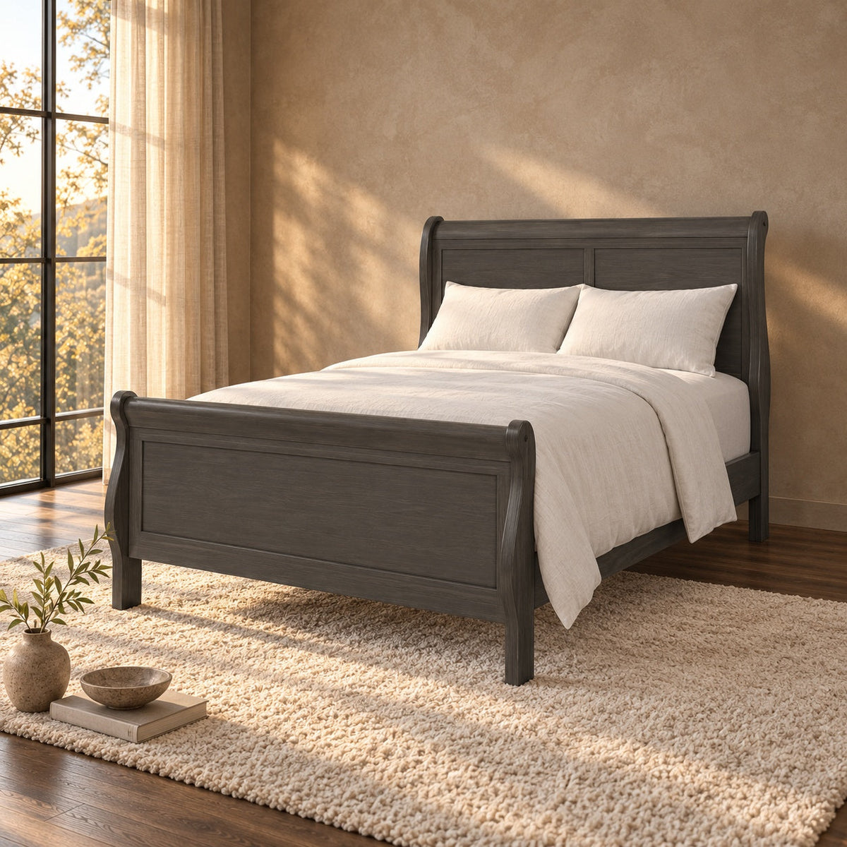 Aurora Sleigh Bed, Full — in a room