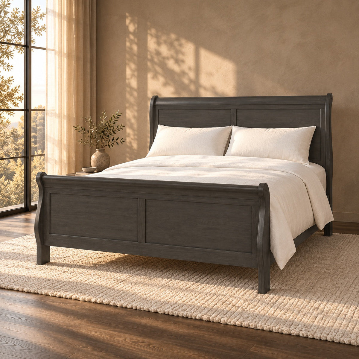 Aurora Sleigh Bed, King — in a room