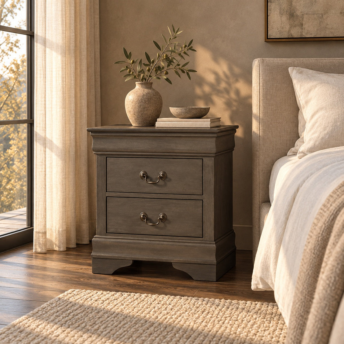 Aurora Night Stand (Grey) — in a room