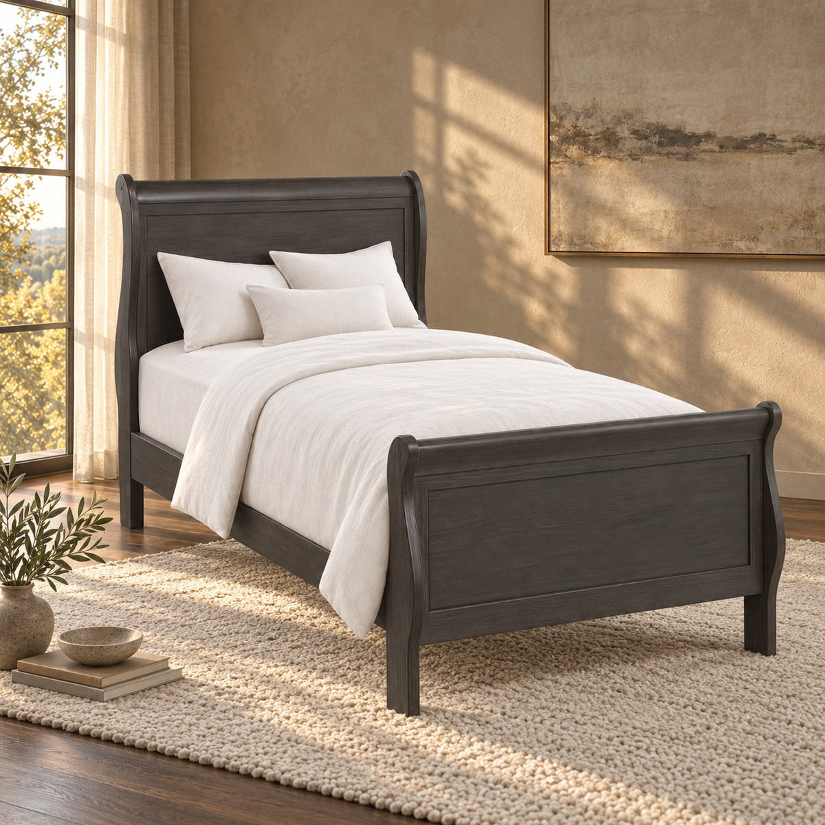 Aurora Sleigh Bed, Twin — in a room