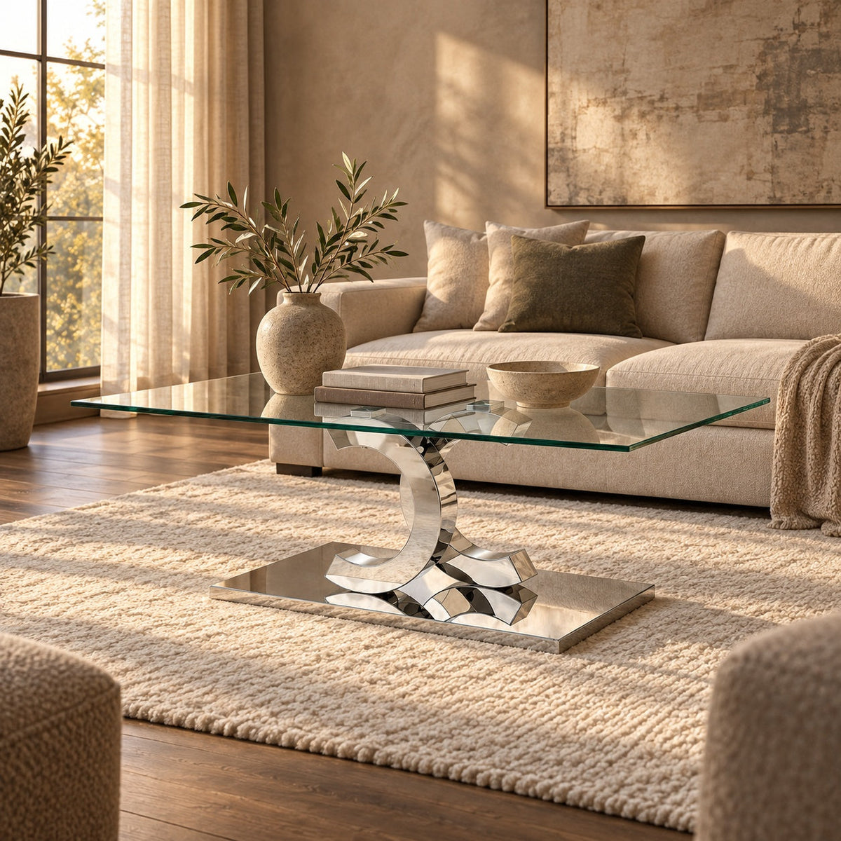 Bentleigh Chrome Coffee Table — in a room