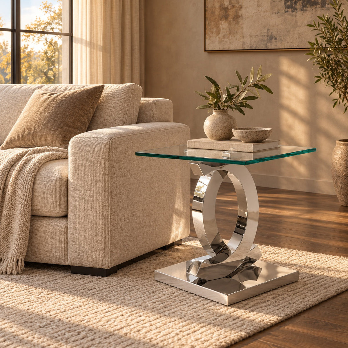 Bentleigh Chrome End Table — in a room