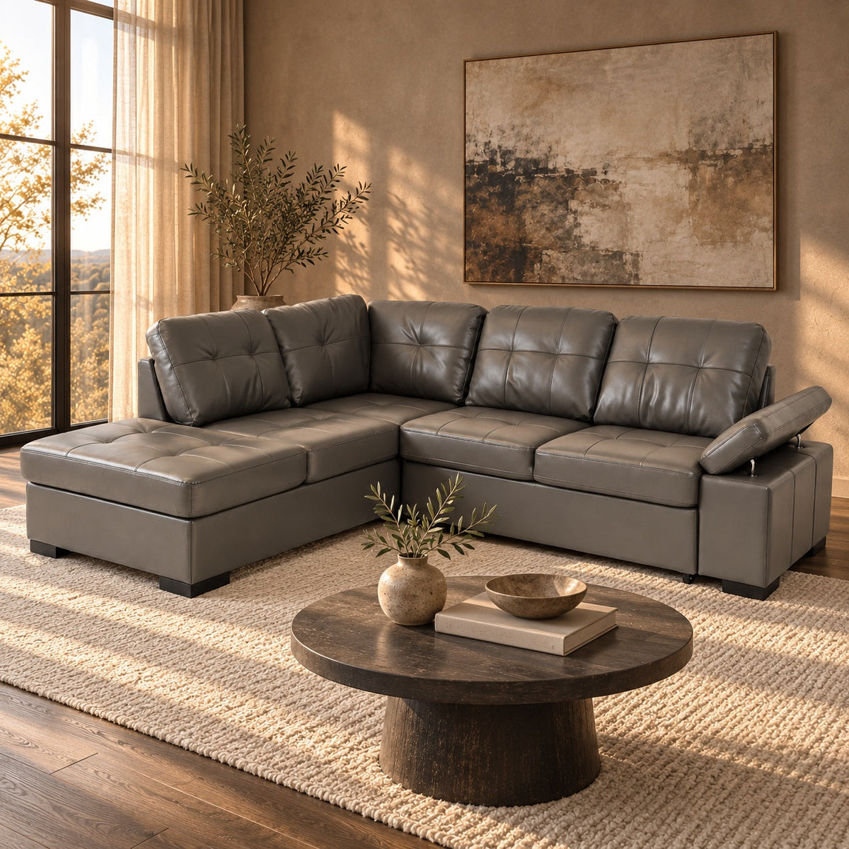 Candace Sleeper Sectional (Grey) — in a room