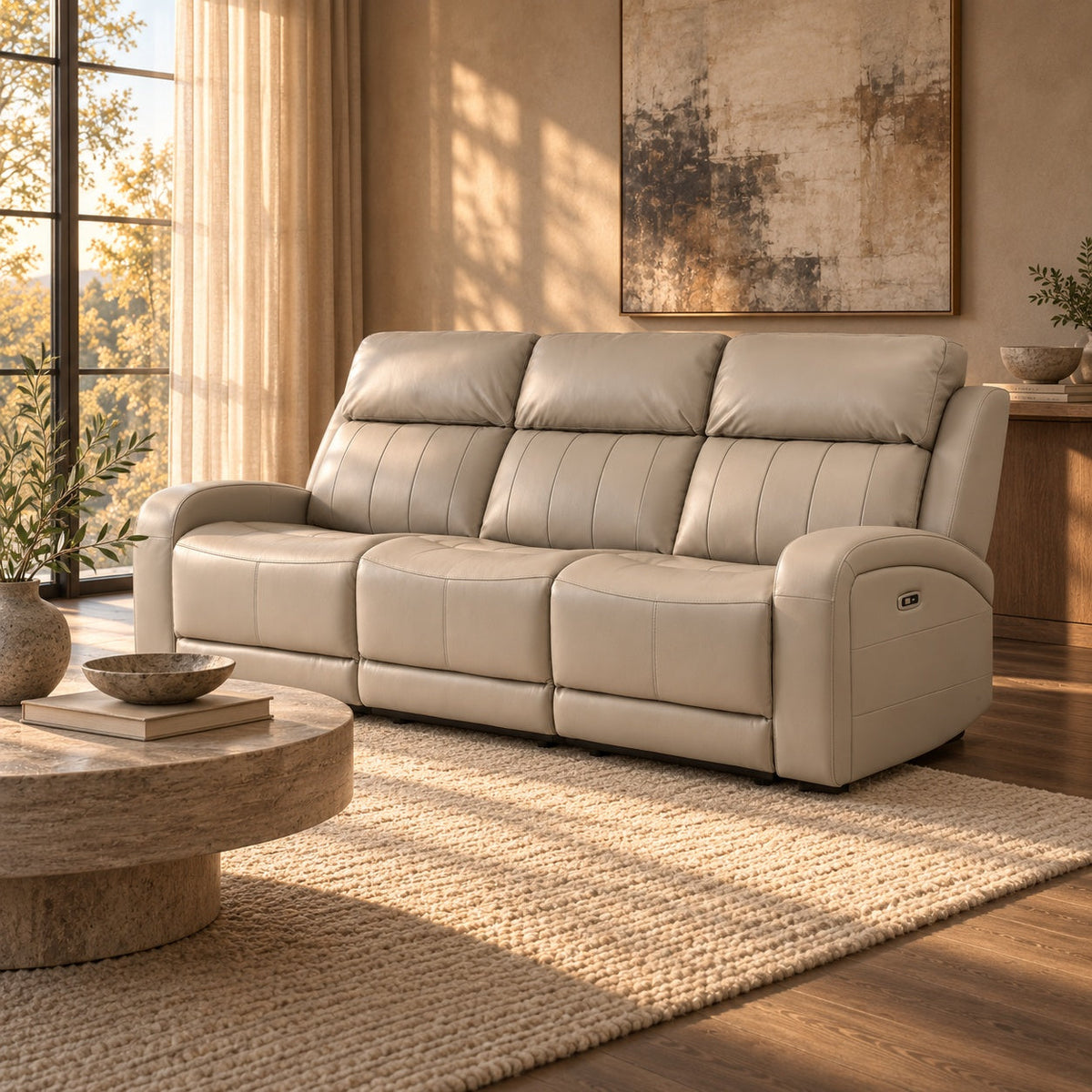 Carrara Leather Reclining Sofa — in a room
