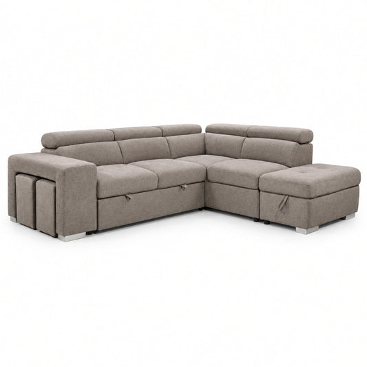 Collins Sleeper Sectional with Storage Ottoman (Beige)