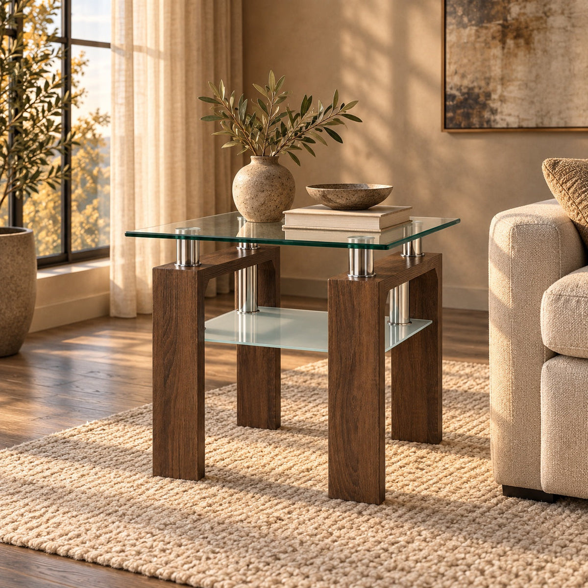 Compass End Table — in a room