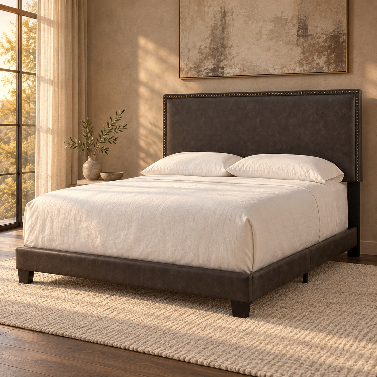 Dolante Bed Frame (Brown), King — in a room
