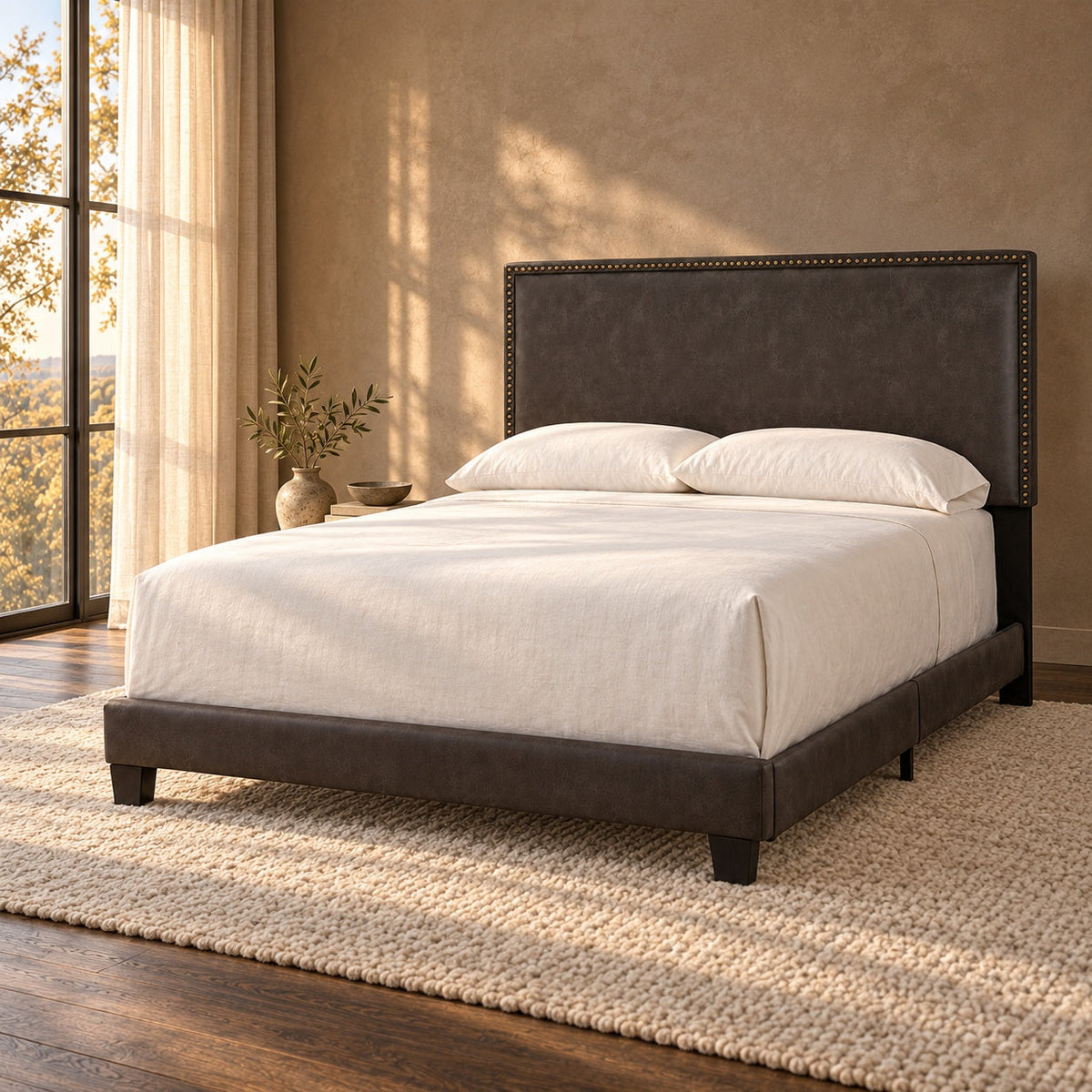 Dolante Bed Frame (Brown), Queen — in a room