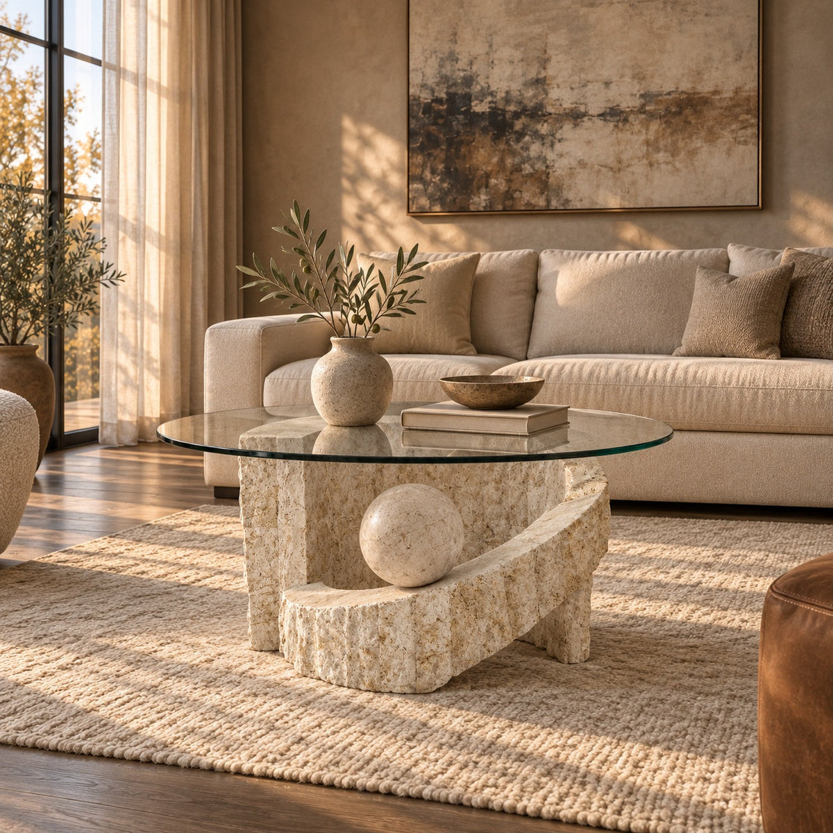 Fossil Round Coffee Table — in a room