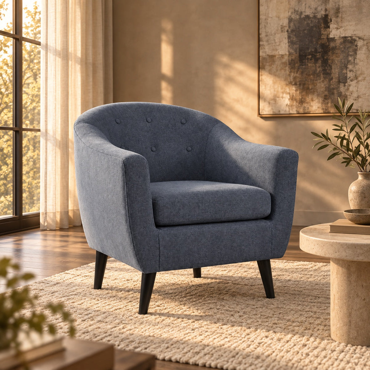 Klorey Accent Chair (Denim) — in a room