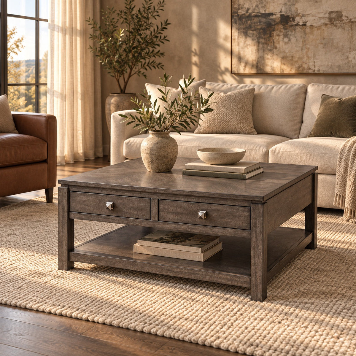 Lancaster 40" Square Coffee Table — in a room