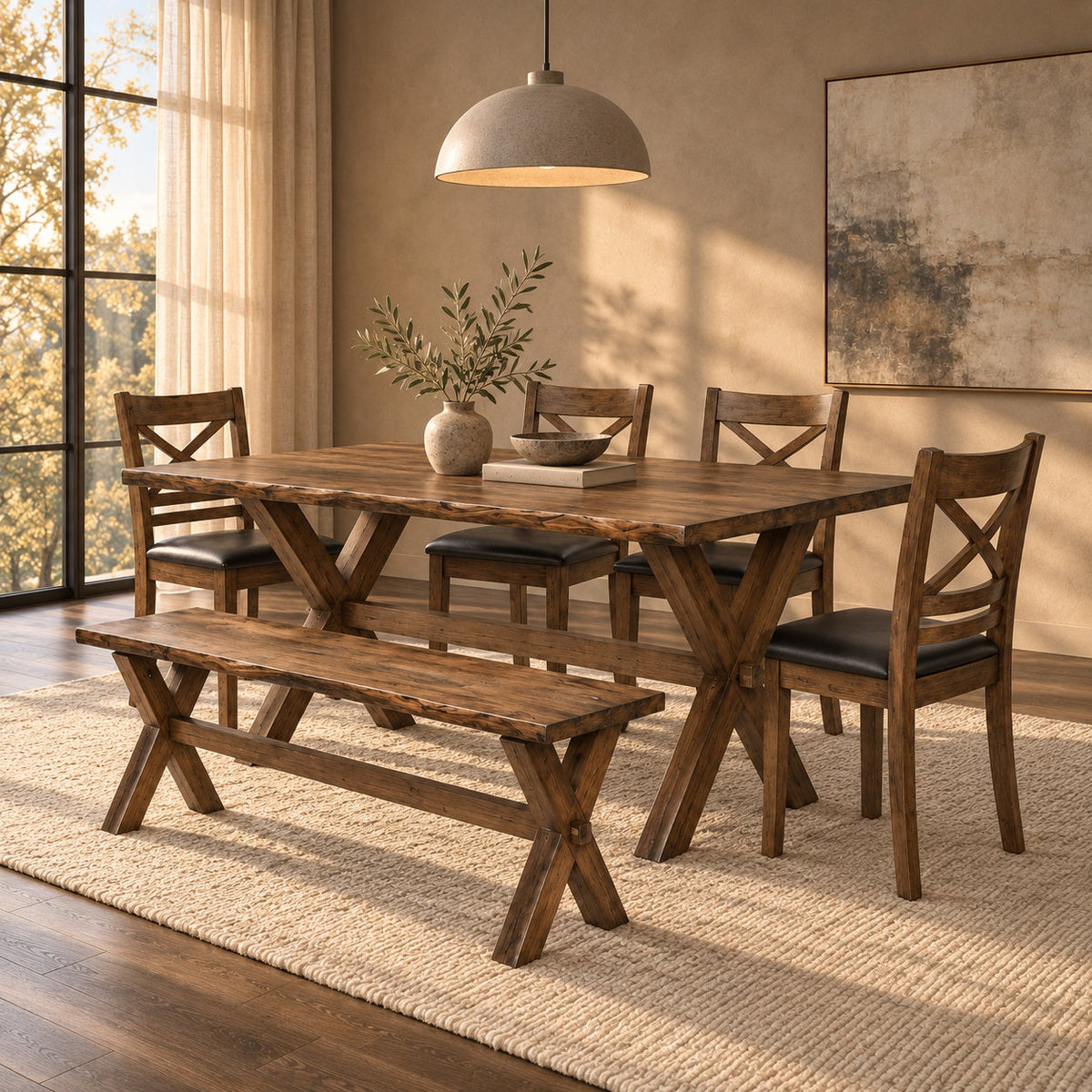 Live Edge 60" Dining Table Set (6 Pc) — in a room