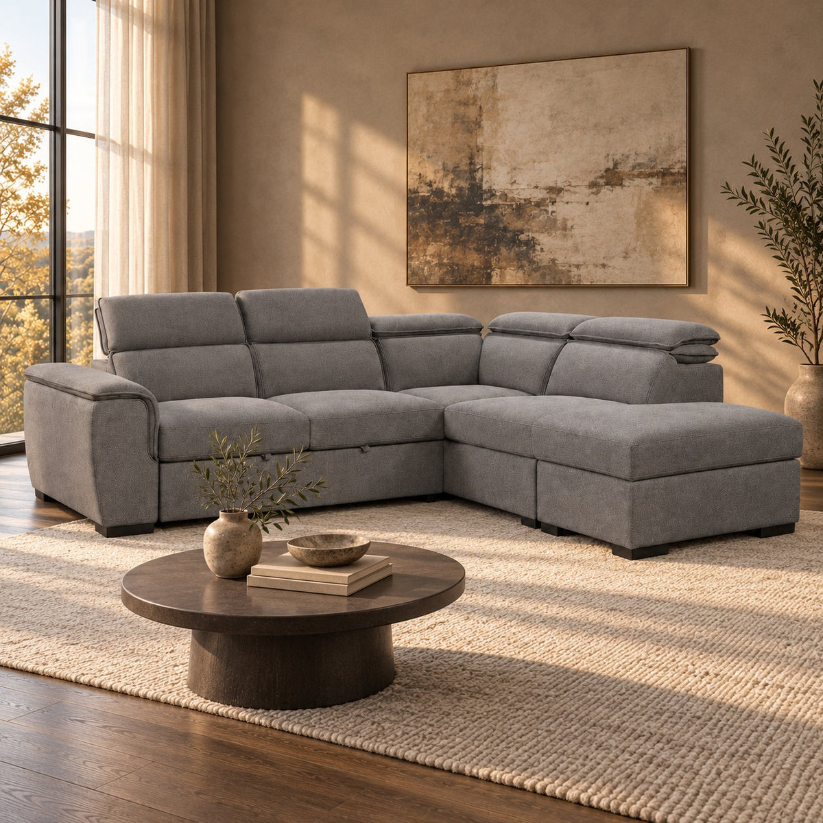 Logan Sleeper Sectional with Storage Ottoman — in a room