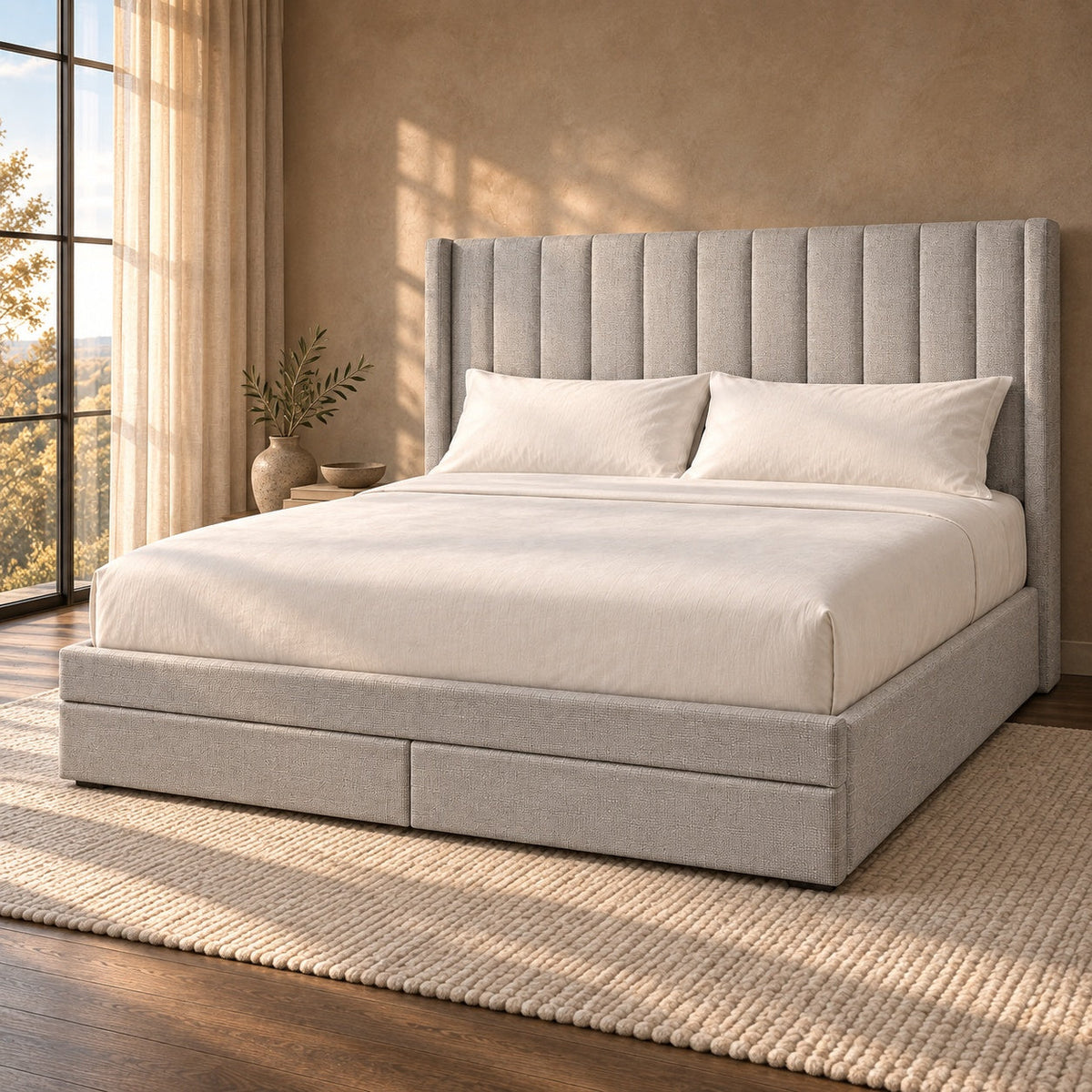 Malbec Lift Top Storage Bed with Drawers (Grey), King — in a room
