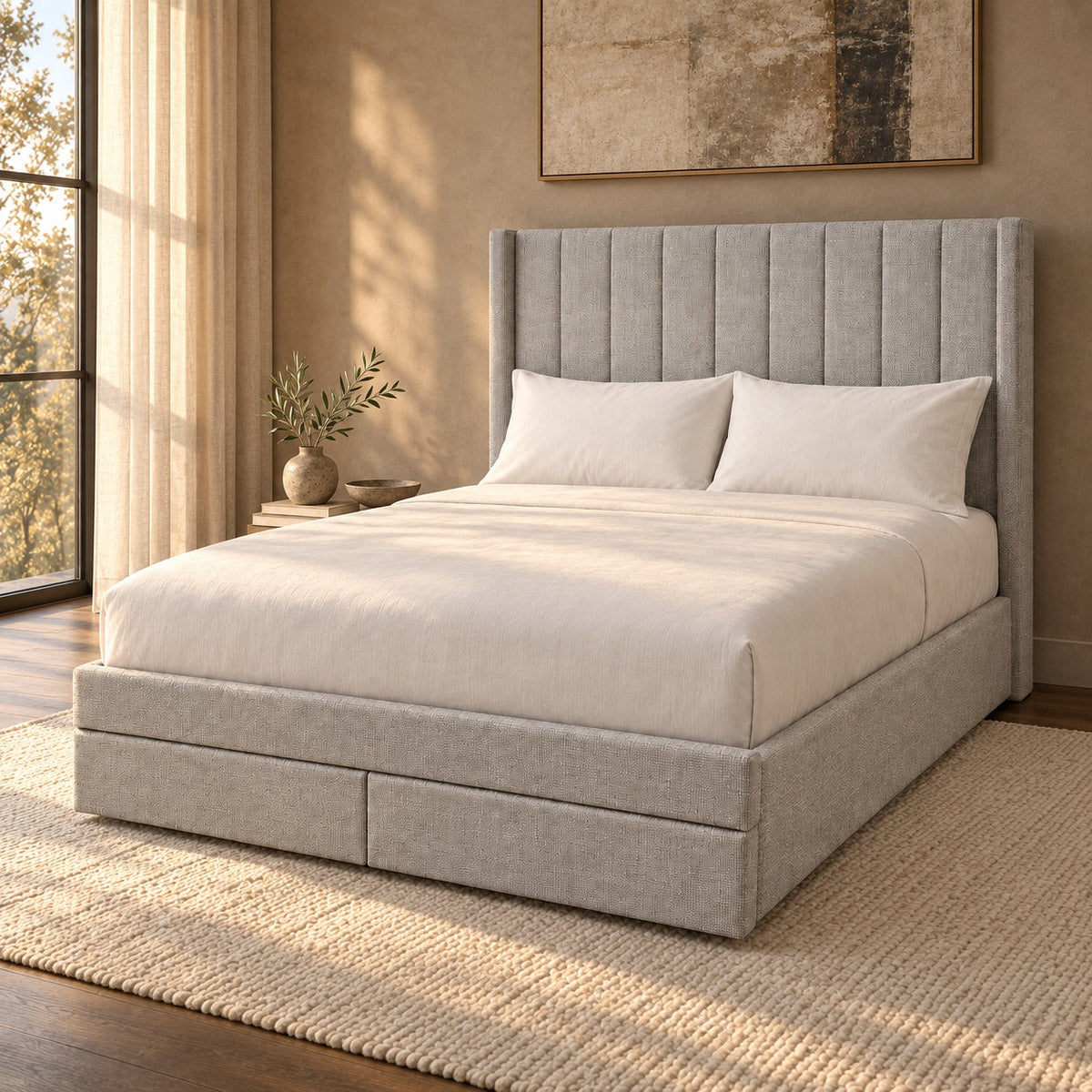 Malbec Lift Top Storage Bed with Drawers (Grey) — in a room