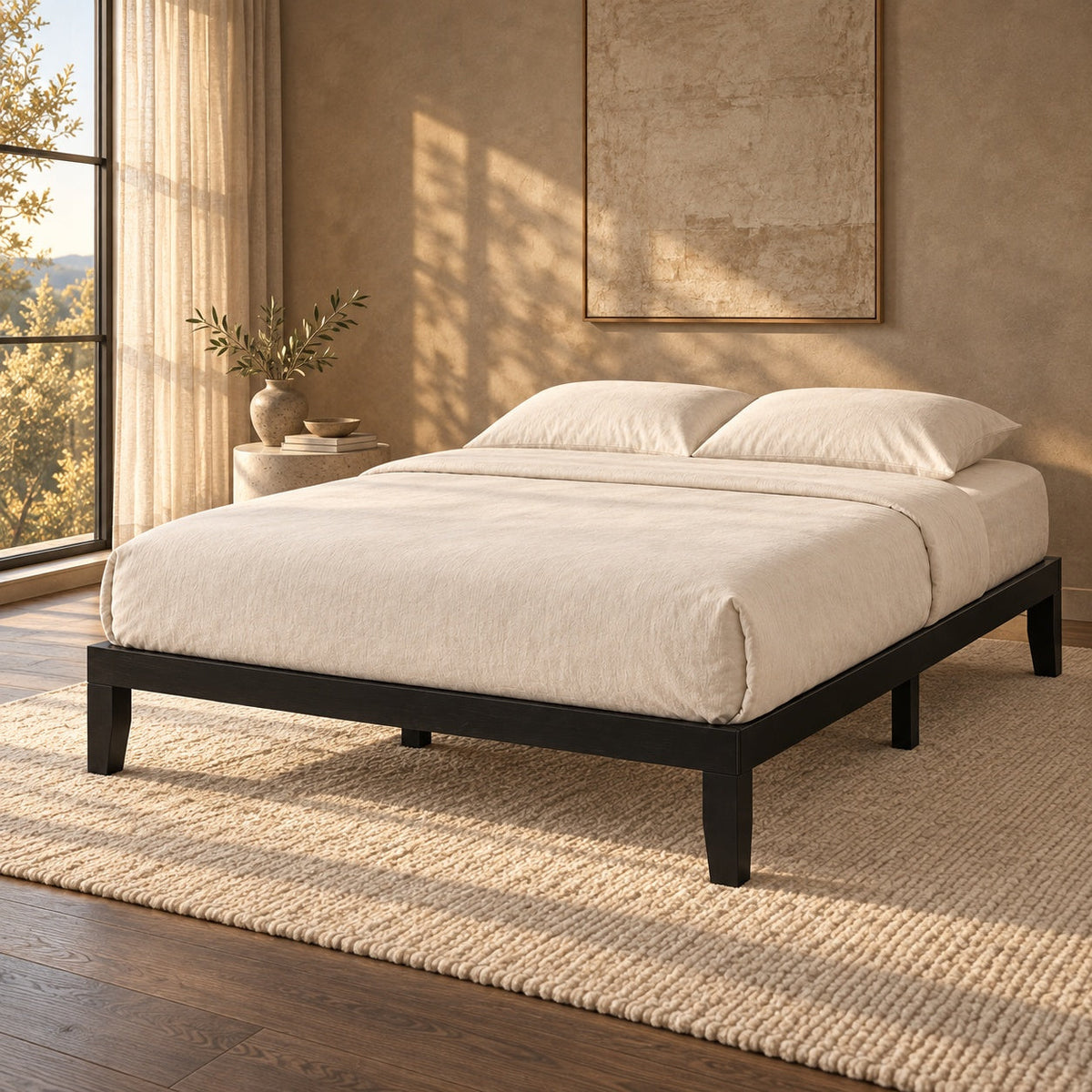 Marty Platform Bed Frame (Black), Queen — in a room