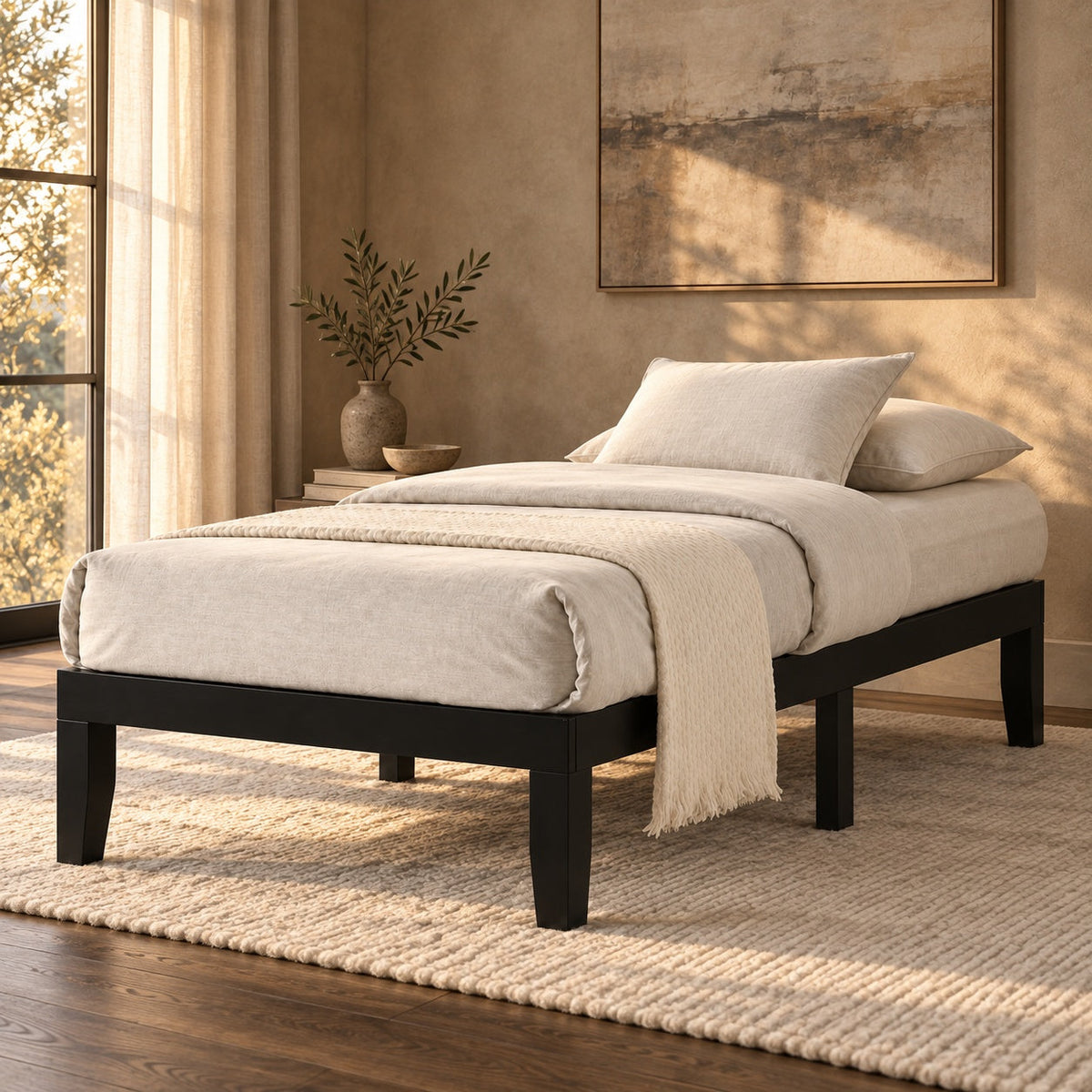 Marty Platform Bed Frame (Black), Twin — in a room