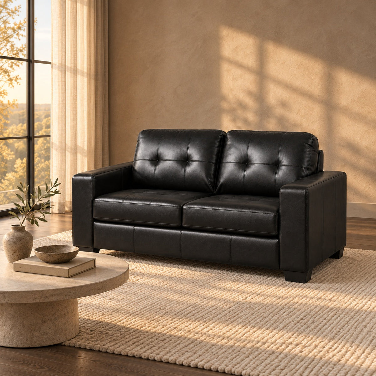 Metro Black Loveseat — in a room