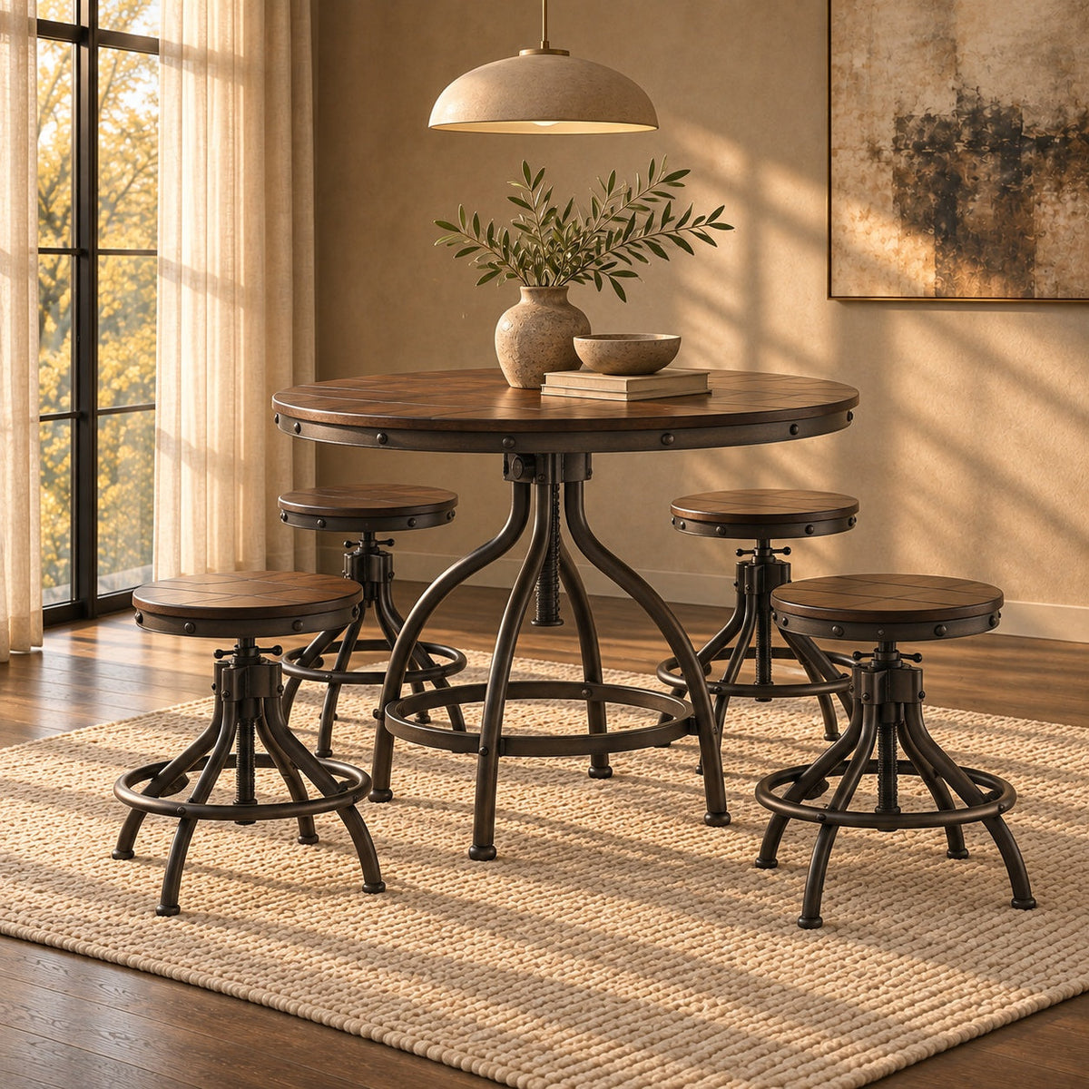 Odium Counter Height Table and Bar Stool (5Pc Set) — in a room