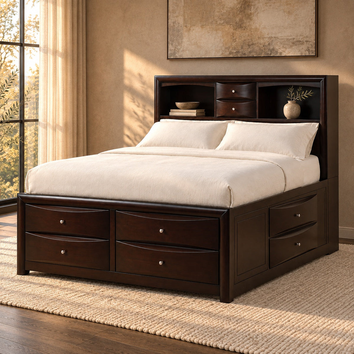 Phoenix Bed with Storage, Queen — in a room