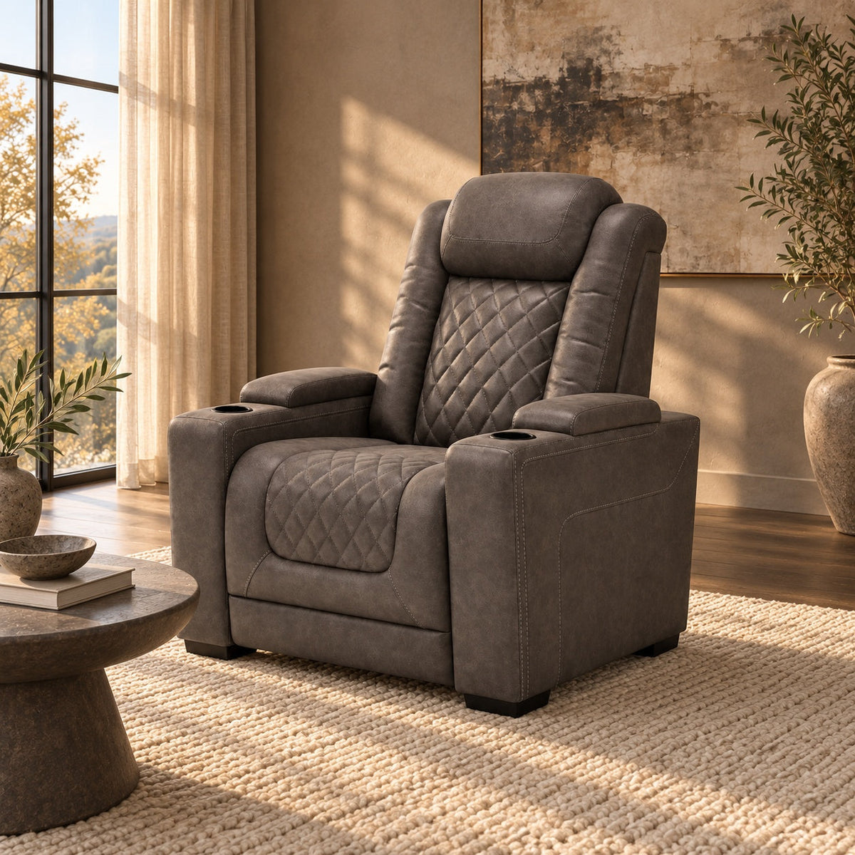 Preston Leather Power Reclining Chair - Gray — in a room