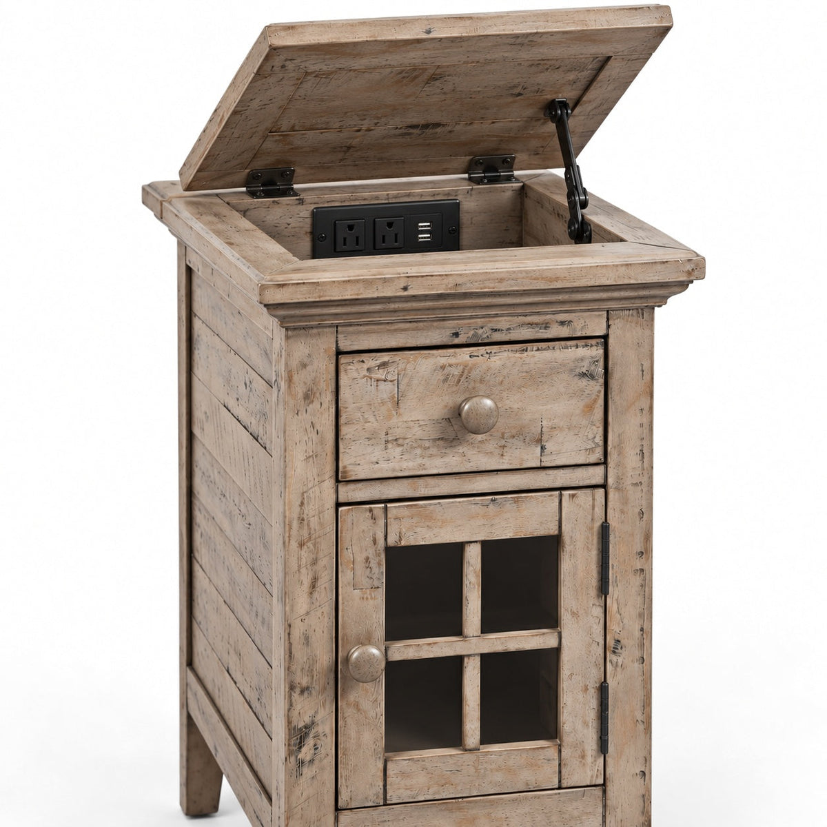 Rustic Shores Power Chairside Table (Grey) — detail