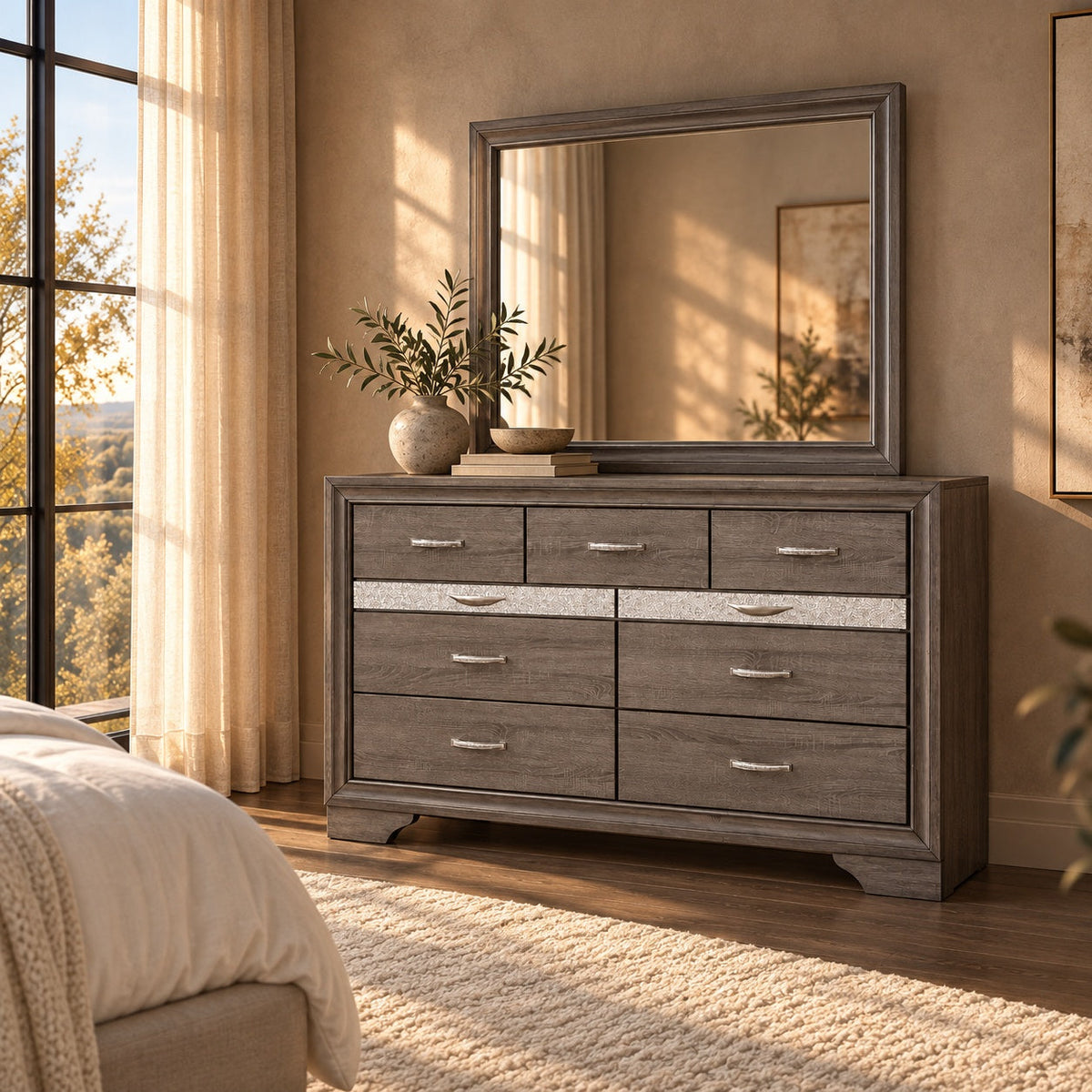 Seville Dresser with Mirror — in a room