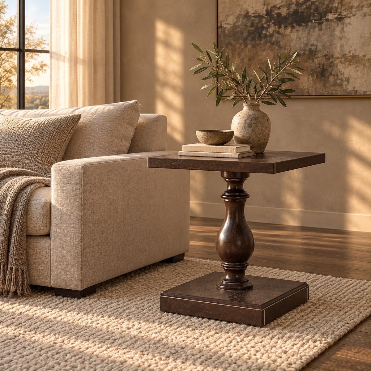 Sonoma 22" Pedestal End Table (Espresso) — in a room