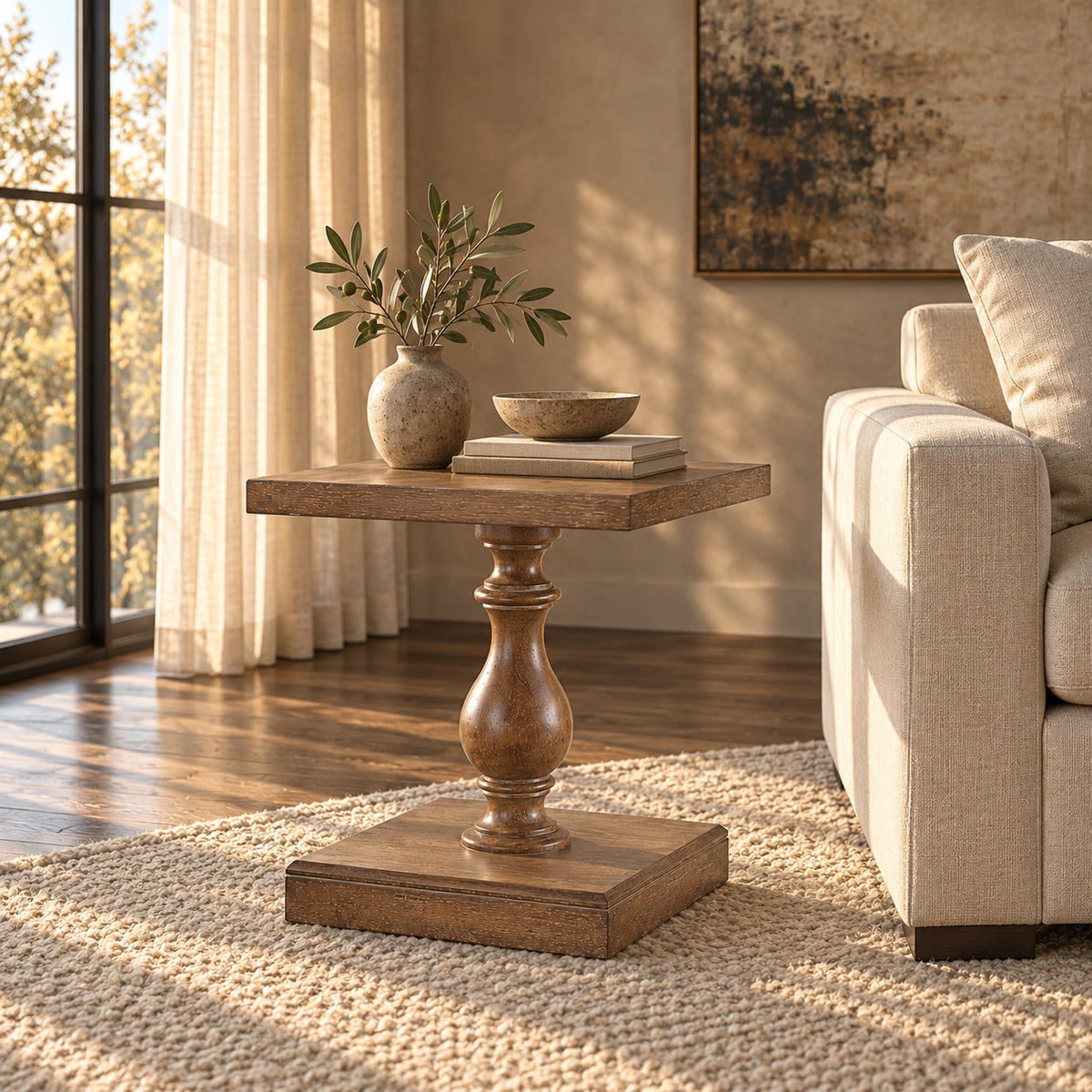 Sonoma 22" Pedestal End Table (Grey) — in a room