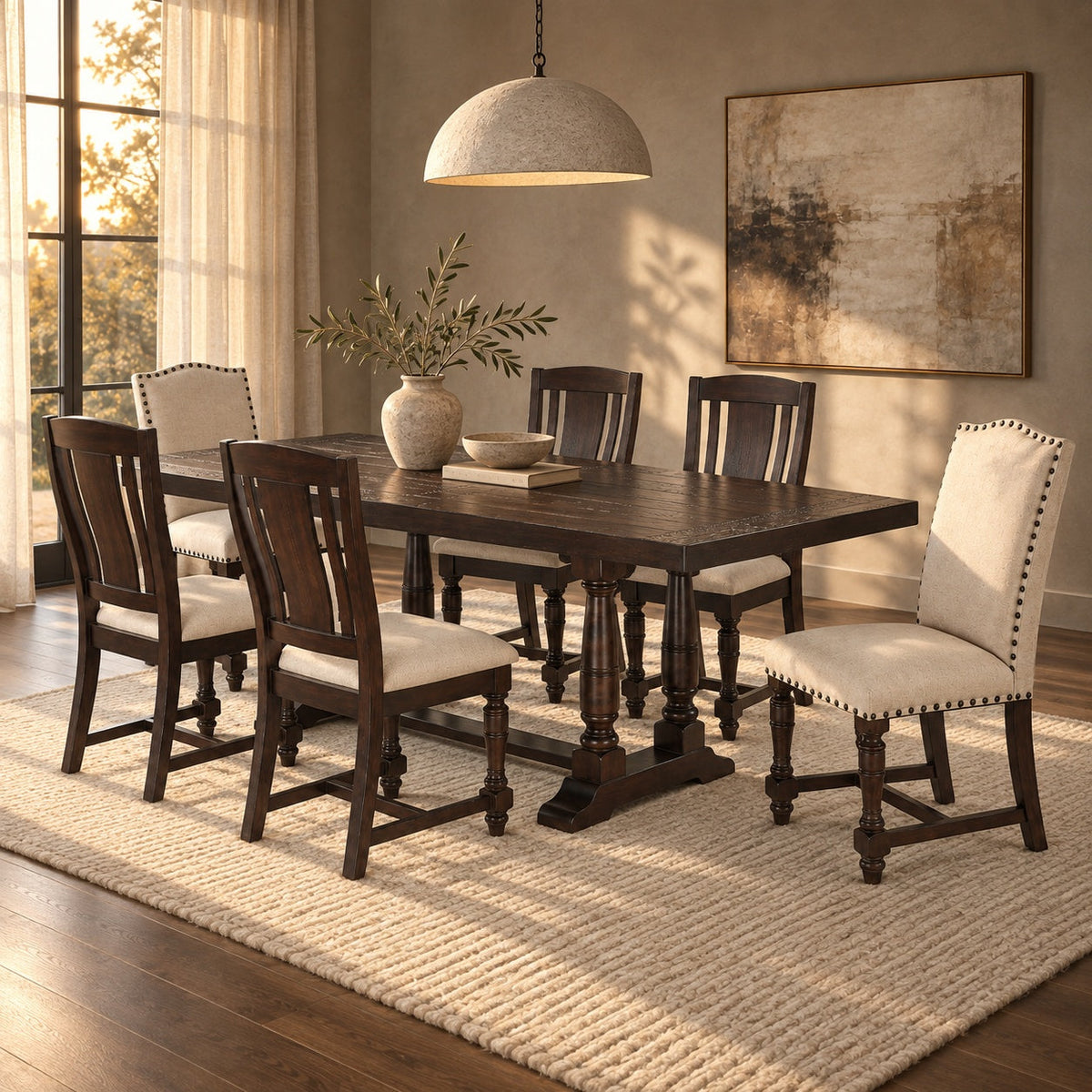 Sonoma 96" Trestle Table Set (7 Pc) (Espresso) — in a room