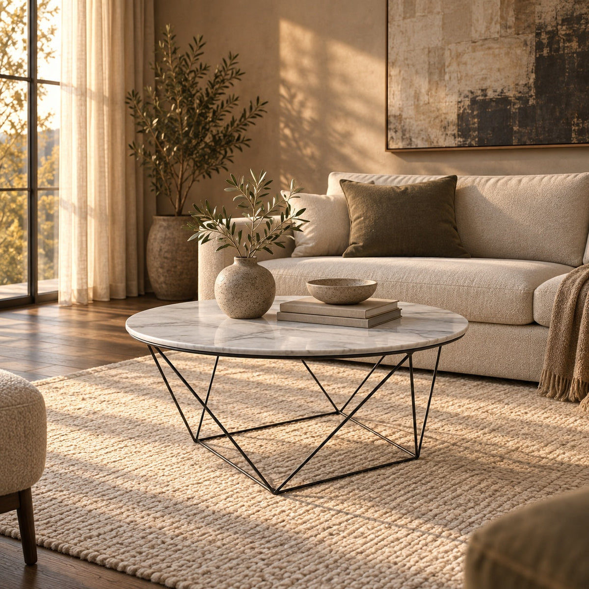 Valencia Round Coffee Table Marble — in a room