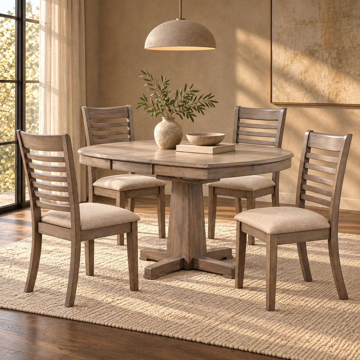 Ventura 57" Pedestal Table Set (5 Pc) — in a room