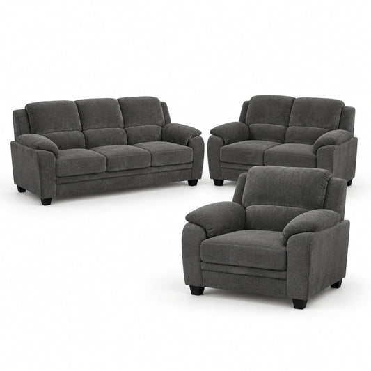 Voltren Sofa Loveseat and Chair Set (Charcoal)