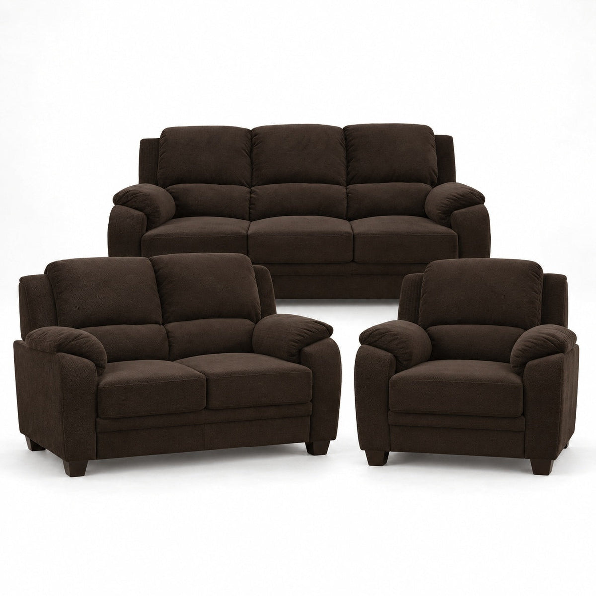 Voltren Sofa Loveseat and Chair Set (Chocolate)