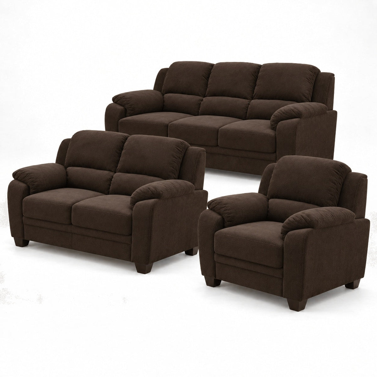 Voltren Sofa Loveseat and Chair Set (Chocolate) — another angle