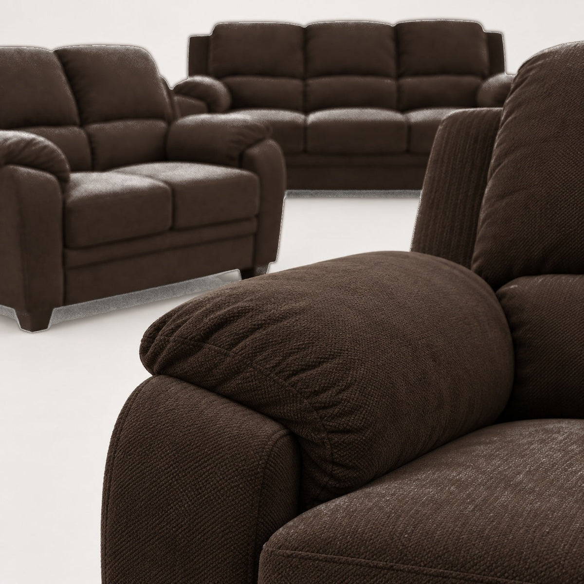 Voltren Sofa Loveseat and Chair Set (Chocolate) — detail
